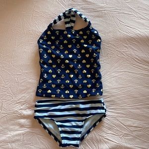 Hearts & Anchor Bathing Suit with Stripped Bottoms